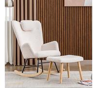 BTM Chauffeuse Adulte 1 Place, Fauteuil à Bascule avec Repose-Pieds Réglable, Rembourrage Épais et Glissières Feutre, pour Salon (Rose + Appui-tête, avec Pouf)