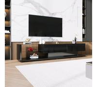BTM Meuble TV en Verre, Armoire TV avec cloison en Verre Aqua Lumineux, Banc TV avec Éclairage LED, pour Salon, Salle à Manger, Chambre, Rangement Pratique, Noir,170x38x36cm