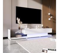 BTM Meuble TV en Verre, Armoire TV avec cloison en Verre Aqua Lumineux, Banc TV avec Éclairage LED, pour Salon, Salle à Manger, Chambre, Rangement Pratique, Blanc, 170x38x36cm