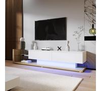 BTM Meuble TV en Verre, Armoire TV avec cloison en Verre Aqua Lumineux, Banc TV avec Éclairage LED, pour Salon, Salle à Manger, Chambre, Rangement Pratique, Bois Naturel, 170x38x36cm