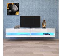 BTM Meuble TV LED Blanc 140x40x30 cm Lowboard, Grand Rangement Salon, Qualité Supérieure