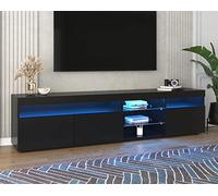 BTM Meuble TV Moderne, Banc TV LED, avec Panneau Lumineux,pour Salon, Salle à Manger, Chambre, Rangement Pratique, Noir Brillant, 180x35x45cm