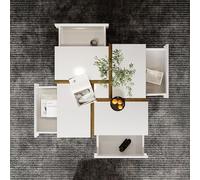 BTM Table Basse Carrée avec 4 Tiroir, Table Basse Salon Moderne avec Espace de Rangement en Bas, Unique et Un Design de Ligne, 78x78x35 cm, Bois & Blanc