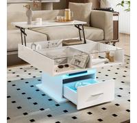 BTM Table Basse multifonctionnelle laquée Brillante avec éclairage LED, Hauteur réglable et Espace de Rangement modulable - Design Moderne pour Salons, Bureaux et Petits Appartements