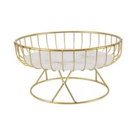 BTOSEP Bol à fruits rond en métal durable pour organiser les collations et le pain sur le comptoir de la cuisine ou la table à manger (L fond blanc avec rayures dorées)