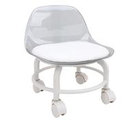 BTOSEP Tabouret roulant bas avec roulettes, design élégant, soutien dorsal confortable pour bureau et maison, mini siège roulant en acrylique (blanc transparent)