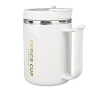 BTOSEP Tasse à café isotherme en acier inoxydable 304, design élégant à double couche pour voyage, 500 ml, avec poignée et cuillère (gris clair)