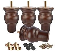 Btowin Lot de 4 pieds de meubles en bois massif de 10,2 cm avec boulons de suspension filetés de 1,6 cm, plaque de montage et vis pour canapé, chaise, ottoman, causeuse