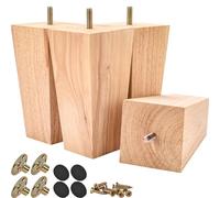 Btowin Lot de 4 pieds de meubles en bois massif de 10 cm avec boulons de suspension M8 et plaques de montage pour une installation facile, pour canapé, chaise, armoire, moderne du milieu du siècle