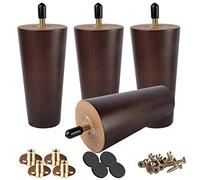 Btowin Lot de 4 pieds de meubles en bois massif de 25,4 cm, pieds de rechange modernes en bois de noyer du milieu du siècle avec boulons de suspension filetés de 1,6 cm, plaque de montage et vis pour