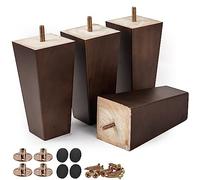 Btowin Lot de 4 pieds de meubles pyramidaux en bois massif avec boulons de suspension M8 et plaques de montage, pour lit haut, armoire, armoire de rangement, moderne du milieu du siècle - 30 cm