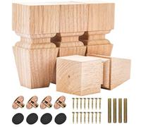 Btowin VCF Lot de 4 pieds de meubles en bois massif sculpté avec plaque de montage et vis pour canapé, armoire, table, support TV - 15 cm