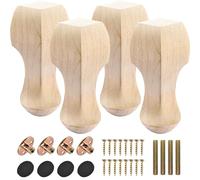 Btowin VCF Lot de 4 pieds de meubles en bois massif sculpté de 10 cm, pieds de canapé géométriques bruts avec plaque de montage et vis pour canapé, armoire, table, support TV
