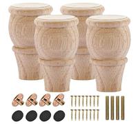 Btowin VCF Lot de 4 pieds de meubles en bois massif sculpté de 10 cm, pieds de canapé géométriques bruts avec plaque de montage et vis pour canapé, armoire, table, support TV