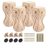 Btowin VCF Lot de 4 pieds de meubles en bois massif sculpté de 20 cm, pieds de canapé géométriques bruts avec plaque de montage et vis pour canapé, armoire, table, support TV