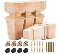 Btowin VCF Lot de 4 pieds de meubles en bois massif sculpté de 20 cm, pieds de canapé géométriques bruts avec plaque de montage et vis pour armoire, canapé, chaise, table, support TV