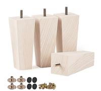 Btowin VCF Lot de 4 pieds de meubles modernes en bois de frêne de 15 cm avec boulons de suspension filetés M8, plaque de montage et vis pour canapé, fauteuil, armoire