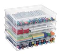 BTSKY Lot de 4 boîtes de rangement en plastique transparent avec couvercle à rabat, organiseurs multi-usages et boîte de rangement pour fournitures d'art, boîte à couture en plastique pour perles
