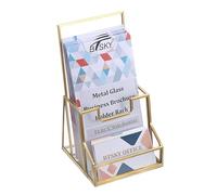 BTSKY Porte-brochures en verre doré pour documents de 10,2 cm de large, support de brochure à trois volets de comptoir, support de présentation avec porte-cartes de visite, présentoir transparent