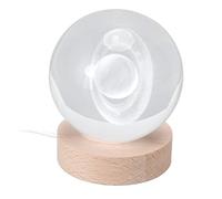 Buachois Veilleuse Saturn, Boule de Cristal 3D 8 cm Lumineuse Sculptée Intérieure Veilleuse, Base de 7 cm en Bois Prise Directe Interface USB Lumière de Lune de Table(Lumière colorée)
