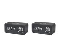 BUAGOUWZ 2X RéVeil NuméRique, TempéRature et Humidité RéVeil LED Horloge ÉLectronique TéLéPhone Intelligent Chargeur sans (Noir)