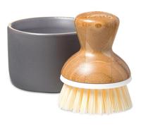 Bubble Up à Vaisselle en Bambou et Bol en Céramique avec Ressort pour faire Mousser le Liquide Vaisselle-à Vaisselle avec Manche Ergonomique-Gris/Blanc
