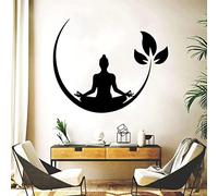 Bubinblau Décoration Murale en Métal de Bouddha Noir, Art Mural de Méditation, Sculpture Abstraite de Yoga de Femme, 60cm