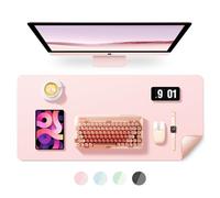 BUBM Sous-main de bureau 100x50cm, Tapis de souris en cuir premium, Sous-main de table antidérapant, Tapis de souris multifonctionnel pour bureau, Accessoire de bureau pour bureau et home office (Rose