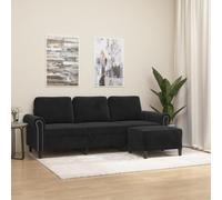 Bucmath Canapé à 3 Places en Velours Noir avec Repose-Pieds 180 cm Confortable Design Moderne Salon séjour Bureau Studio scandinave Vintage modulable Convertible Relax
