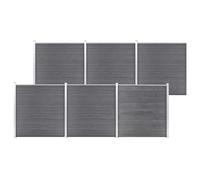 Bucmath Clôture de jardin en WPC - 1045 x 186 cm - Gris - Brise-vue - Double barre métallique - Poteaux en bois - Kit de construction pour jardin, terrasse, cour, balcon, intimité et sécurité