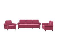 Bucmath Ensemble canapé 3 pièces Rouge Bordeaux Velours 100% Polyester avec Structure métal et contreplaqué pour Salon séjour Chambre Bureau Style scandinave Moderne Vintage Confort modulable