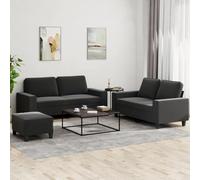 Bucmath Ensemble canapé 3 pièces Tissu Noir Durable, 2 canapés 2 Places, Pouf Compact, Structure métal et contreplaqué Stable, Salon séjour Bureau Chambre Moderne scandinave