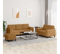 Bucmath Ensemble canapé 3 pièces Velours Marron avec 2 Places, 3 Places et Pouf, Coussins Confortables, Structure métal Robuste pour Salon séjour Chambre Bureau Moderne