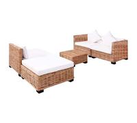 Bucmath Ensemble canapé rotin Naturel 14 pcs avec Coussins Blancs Bois Acajou Salon séjour modulable Vintage scandinave Confortable Robuste intérieur