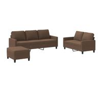Bucmath Ensemble canapé Tissu Marron 3 pièces avec Coussins 2 et 3 Places Plus Pouf, Structure métal et contreplaqué, Dimensions adaptées Salon séjour, Confort siège épais rembourré
