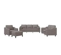 Bucmath Ensemble canapés 4 pièces Tissu Polyester Taupe avec Coussins, Pouf Compact, Structure métal et contreplaqué, Salon séjour Bureau Moderne Confortable