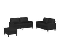 Bucmath Ensemble de canapés 3 pièces Noir en Similicuir résistant avec 2 canapés 2 Places, Repose-Pied et 4 Coussins pour Salon séjour Bureau Confort Durable élégant