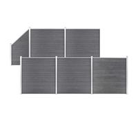 Bucmath Lot de 5 clôtures WPC - 170 x 20,3 cm + 1 oblique de 24 à 90 x 20,3 cm - Gris - Pour jardin, terrasse, brise-vue, cour, balcon, sécurité, chien, chat