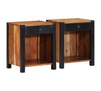 Bucmath Paire de cabinets de Chevet en Bois d Acacia Massif Marron 40 x 35 x 50 cm, 2 tiroirs et étagères, Table de Nuit pour Chambre Salon Bureau dortoir