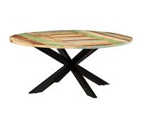 Bucmath Table à manger ronde - 175 x 75 cm - Bois massif recy abriquée à la main - Pieds en acier revêtu par pulvérisation - Table de cuisine rustique pour salle à manger, polie et laquée