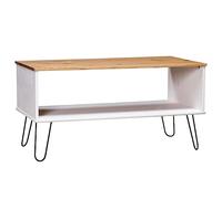 Bucmath Table basse New York en pin massif blanc naturel, 91 x 45 x 45,6 cm, design scandinave, table de salon avec étagère pour magazines