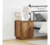 Bucmath Table de Chevet en Bois Ancien, 39 x 34,5 x 50 cm, Armoire avec Porte à charnière et Guirlande LED USB, Rangement pour Chambre, Chevet élégant et Pratique