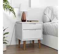 Bucmath Table de Chevet MOLDE Blanc 40 x 35 x 48 cm en Bois de pin Massif Vernis UV, 2 tiroirs, guéridon pour Chambre lit Salon Bureau, Rangement Nuit Organisateur