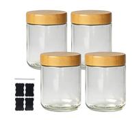 BUCOMTU Bocal en Verre avec Couvercle, 4 Pièces Overnight Oats Jar 480ml, Pot Verre avec Couvercle Réutilisables, Bocaux en Verre Hermétique, Recipient en Verre avec Couvercle