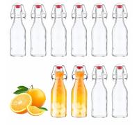 BUCOMTU Lot de 10 Bouteille en Verre 250ml avec Bouchon Mécanique, Bouteille en Verre Avec Bouchon,Pour Remplissage, Sirops, Boissons, Huiles Alimentaires, Vinaigres Aromatisés (Lot de 10-250ml)