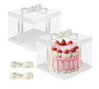 BUCOMTU Lot de 2 Boite a Gateau Transparente, 30 x 30 x 25 cm Boite Cadeau Transparente avec Base et Ruban, Boîte à Gâteaux à Double Couche, pour Anniversaires et Mariages