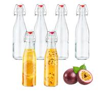 BUCOMTU Lot de 6 Bouteille en Verre 500ml avec Bouchon Mécanique, Bouteille en Verre Avec Bouchon,Pour Remplissage, Sirops, Boissons, Huiles Alimentaires, Vinaigres Aromatisés (Lot de 6-500ml)
