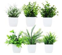 BUCOMTU Lot de 6 plantes artificielles, mini plantes artificielles, artificielles en plastique, pots à fleurs, adaptées pour ameublement de bureaux, chambres, terrasses, salons et salles de bains