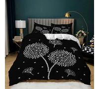 BUCROS Housse de Couette en Microfibre Noir et Blanc Dessin animé Pissenlit 220x240 CM 2 taie d’Oreiller Parure de Lit 2 Personne, idéale pour Les 4 Saisons La Fibre de Polyester est Super Douce