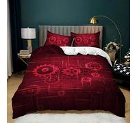 BUCROS Housse de Couette Rouge rétro mécanique Art 280x260 CM Parure de Lit Personne avec Housse de Couette en Microfibre et Taies d'oreiller, 3D Imprimé Ensemble de Literie pour Adulte Enfant Filles